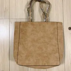 大容量！レザー風 フェイク トートバッグ ライトブラウン 茶色