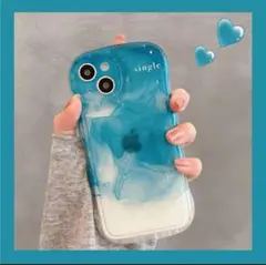 韓国ぷるん グラデーション iPhoneケース iphone15ProMax 青