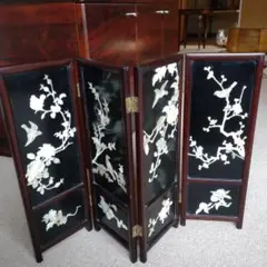 2540 時代物 螺鈿漆器 屏風 両面屏風 人物 梅文　細密細工 2025年最新】螺鈿屏風の人気アイテム - メルカリ