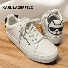 美品　KARL LAGERFELD　M ホワイト　レザー　スニーカー　レディース