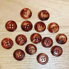 赤マーブルボタン 15mm 15個 4つ穴 クリア ワインレッド まとめ売り