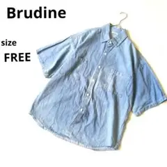 Brudine デニムシャツFREEサイズ　半袖　ブルー系　綿100% 中国製