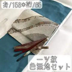 美品 一ツ紋 色無地 袋帯 帯締め 3点セット スレートグリーン 礼装用