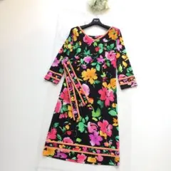 美品 LEONARD レオナール 花柄 ベルト 裏地あり ワンピース