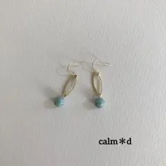【335】ターコイズ 楕円フープ ゴールド ピアス イヤリング ハンドメイド