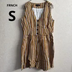 FRNCH Sサイズ マスタード ストライプ オールインワン ブラウン系