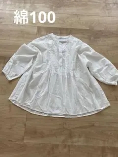 定番　ピンタックコットンブラウス　七分袖　白ブラウス