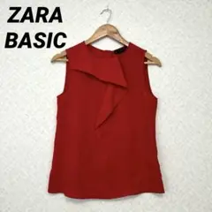 【ZARA BASIC】 フロントラッフル ノースリーブシアートップスXS