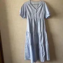 GU 水色 半袖 ティアードワンピース