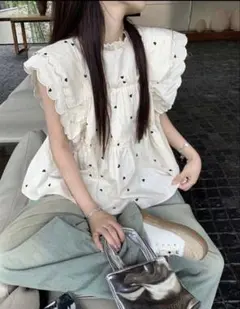 SHEIN ハート柄フリル トリミング カジュアルシャツ