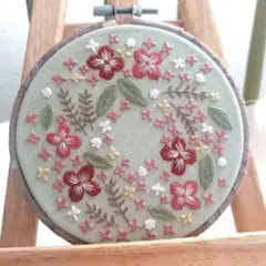 刺繍フレーム⑨『ピンクの花のリース』