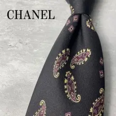 美品 CHANEL シャネル ペイズリー柄 植物柄 ネクタイ ブラック 黒