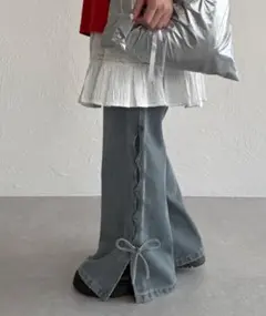 オーバーダイリボンフレアデニムパンツ