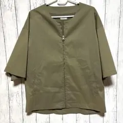 美品BROWNY ノーカラージャケット 　　　　　　　オリーブ メンズLサイズ