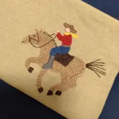 カウボーイとサボテン刺繍ポーチ