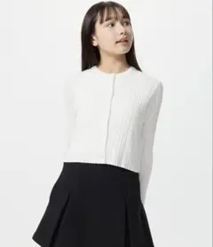 UNIQLO GIRLS ウォッシャブルニットリブカーディガン ブルー ホワイト