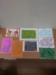 ハンドメイド/ポストカ−ドサイズ版画8枚セット。