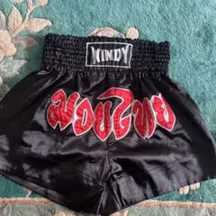 WINDY キックボクシングショーツ 黒 サテン