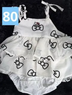 【新品・未使用】バースデイ キティちゃん　白キャミロンパース　80