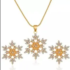X349 ネックレス ピアス セット レディース 韓国 ゴールド 雪 小ぶり