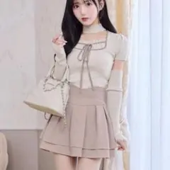 ミシェルマカロン チョーカーニットトップス ベージュ XS