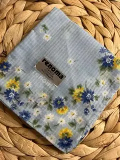 新品 renoma レノマ 花柄 コットンハンカチ ブルー 綿100 フラワー