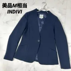 【美品】INDIVI テーラードジャケット ネイビー ノーカラー スーツ M相当