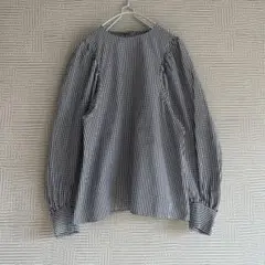 【未使用に近い】MACPHEE☆コットンブロード ギャザースリーブブラウス 紺色