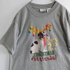 359 半袖Tシャツ L 灰 クリスマスイラスト レディス US古着