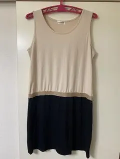 Ladies' Fashion ノースリーブワンピース ベージュ 黒 ゴールドL