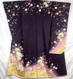 振袖 乱菊 菊 桜 パープル 正絹 着物 袷 極美品