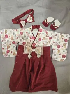 petit main 袴ロンパース 60cm リボン·靴下セット