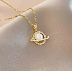 ♥️残りわずか♥️おしゃれ　ゴールド　プラネット　ネックレス　淡水　パール　海外