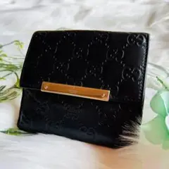 GUCCIグッチ Wホック財布 二つ折り財布 ロゴプレートGGキャンバス