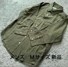 メンズ ファイバードライ楊柳七分袖ブラウス中緑M新品