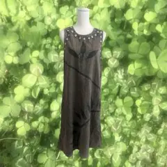 森ガール ヒッピー エスニック 刺繍ノースリーブ グレーワンピース
