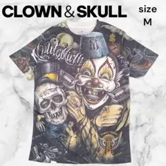 ☆美品☆ピエロ スカル Tシャツ 総柄 Mサイズ メンズ 半袖 USED ドクロ