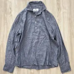 【美品】ナノユニバース カプリシャツ リネン100% XL ブルーグレー