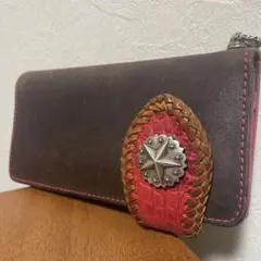 【希少】ALZUNI バイカーズウォレット 長財布　レッドステッチ クロコ 希少】ALZUNI バイカーズウォレット 長財布 レッドステッチ
