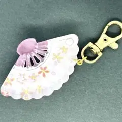 No.60　和柄　桜　扇子　シェイカーキーホルダー　ピンク