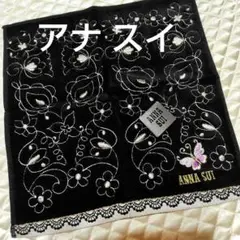 ✰ANNA SUI✰ビロード タグ付 刺繍入りタオルハンカチ 約25x25cm