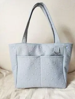 タイムSALE ハンドメイド☆ポリハート刺繍ヌビバッグ L＋ ブルーグレー