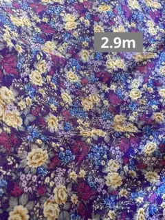 昭和レトロ生地　紫花柄シフォン生地ビンテージ生地ハギレ布シースルー　2.9m