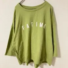 オーバーサイズ 英字ロゴ ライトグリーン 七分袖トップス Tシャツ 個性的