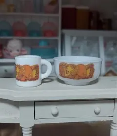 ドールハウス ミニチュア オールドパイレックス風 キノコ マッシュルーム柄セット