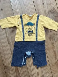イエロー・グレー クマデザインロンパース 70