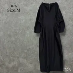 ユアーズ ur's【M】 キーネックワンピース ロングワンピース 七分袖 黒