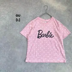 a1709＊GU BarbieコラボTシャツ　ピンク【L】ドット柄　可愛い