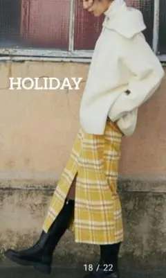 ホリデイ HOLIDAY タイトスカート ロングスカート チェック スリット 黄