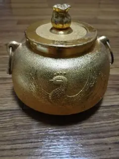 天皇陛下居 宝祚五十年奉祝 茶釜 鳳凰 24KGP ゴールド 金 茶道具
